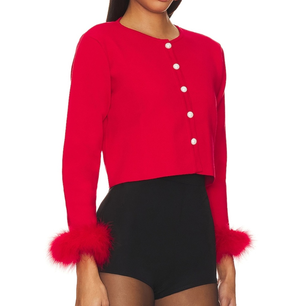 Sleeper Women Convertible Cropped Cardigan With Detachable Feathers XS/S